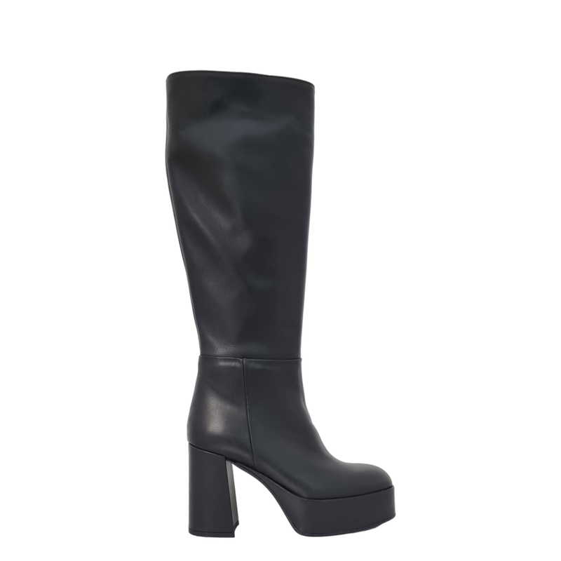 Stivale con tacco e plateau alto in pelle nero F/W