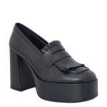 Mocassini con frange tacco e plateau alto in pelle nero F/W