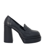 Mocassini con tacco e doppio plateau in pelle nero F/W