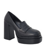 Mocassini con tacco e doppio plateau in pelle nero F/W