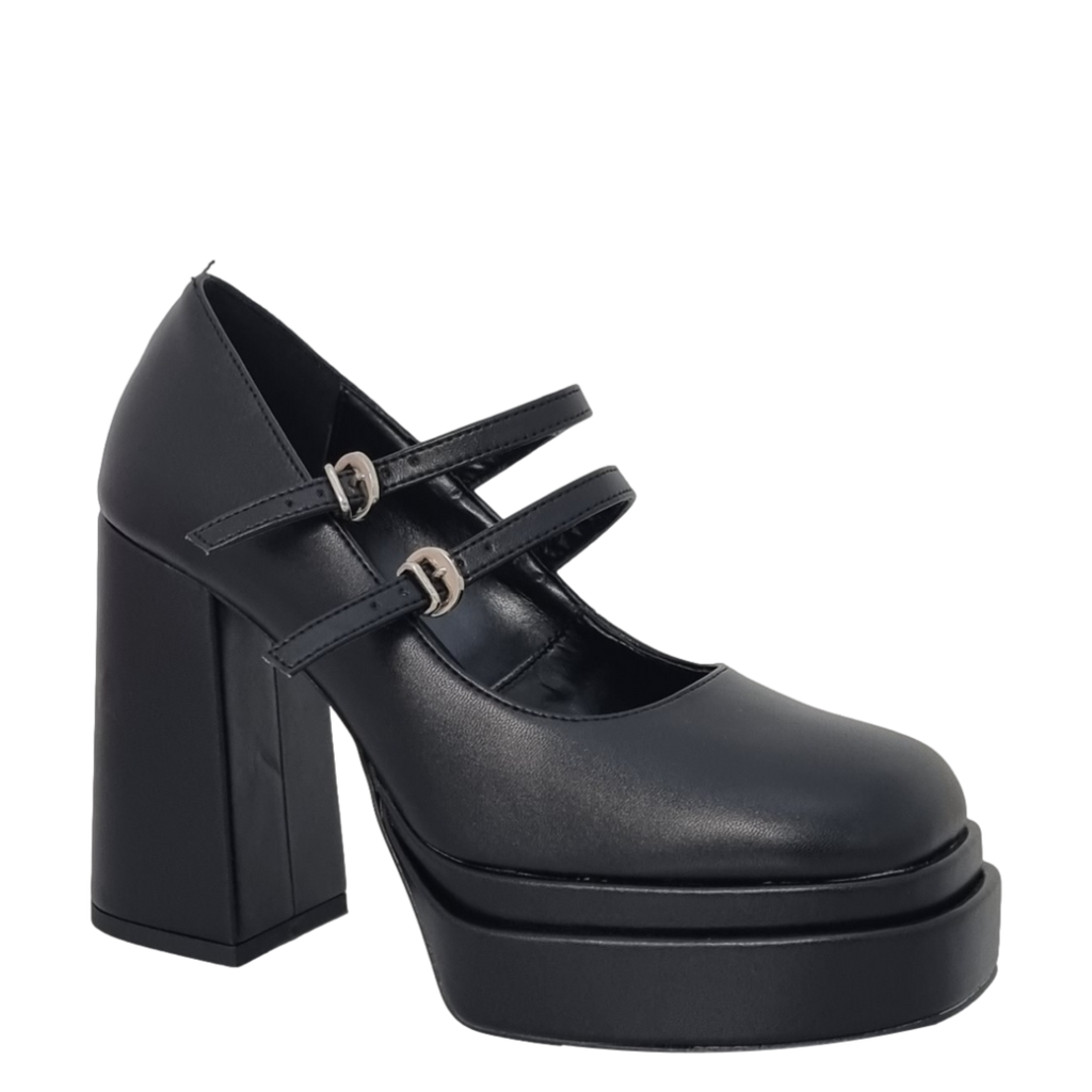 Decoltè pelle nero con tacco alto e doppio plateau made in italy F/W