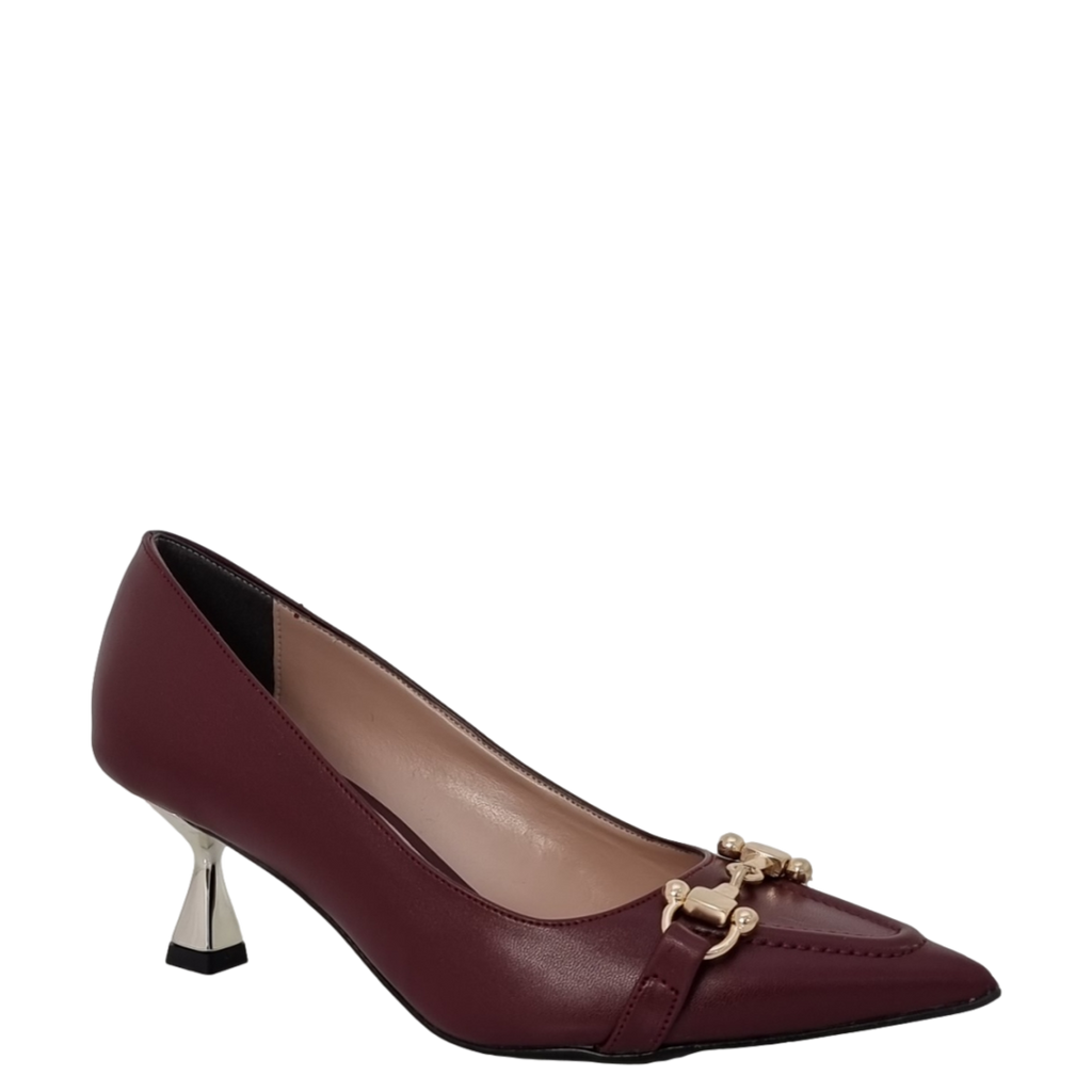 Décolleté bordeaux con tacco particolare oro e accessorio F/W