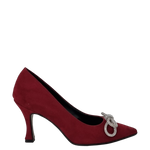 Décolleté tacco 7 in camoscio bordeaux con fiocco strass F/W