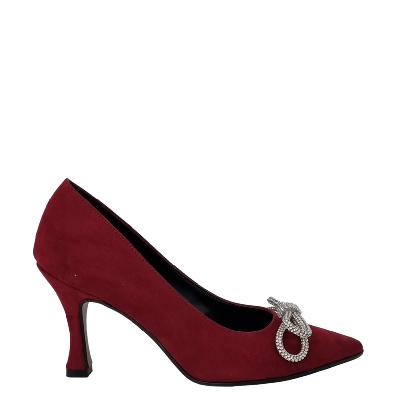 Décolleté tacco 7 in camoscio bordeaux con fiocco strass F/W