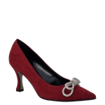 Décolleté tacco 7 in camoscio bordeaux con fiocco strass F/W