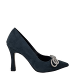 Décolleté tacco alto in camoscio verde con fiocco strass F/W