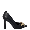 Décolleté tacco alto in pelle nero con accessorio oro F/W
