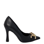 Décolleté tacco alto in pelle nero con accessorio oro F/W