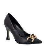 Décolleté tacco alto in pelle nero con accessorio oro F/W