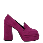 Mocassini con tacco e doppio plateau in camoscio fuxia F/W