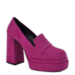 Mocassini con tacco e doppio plateau in camoscio fuxia F/W