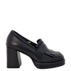 Mocassini con frange tacco e plateau basso in pelle nero F/W