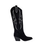 Stivali texani con strass alti al ginocchio camoscio nero F/W
