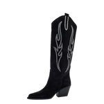 Stivali texani con strass alti al ginocchio camoscio nero F/W