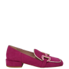 Mocassini punta quadrata camoscio fuxia e accessorio oro