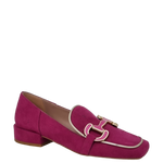 Mocassini punta quadrata camoscio fuxia e accessorio oro