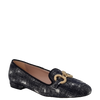 Mocassini in jeans strap nero con tacco basso e accessorio oro