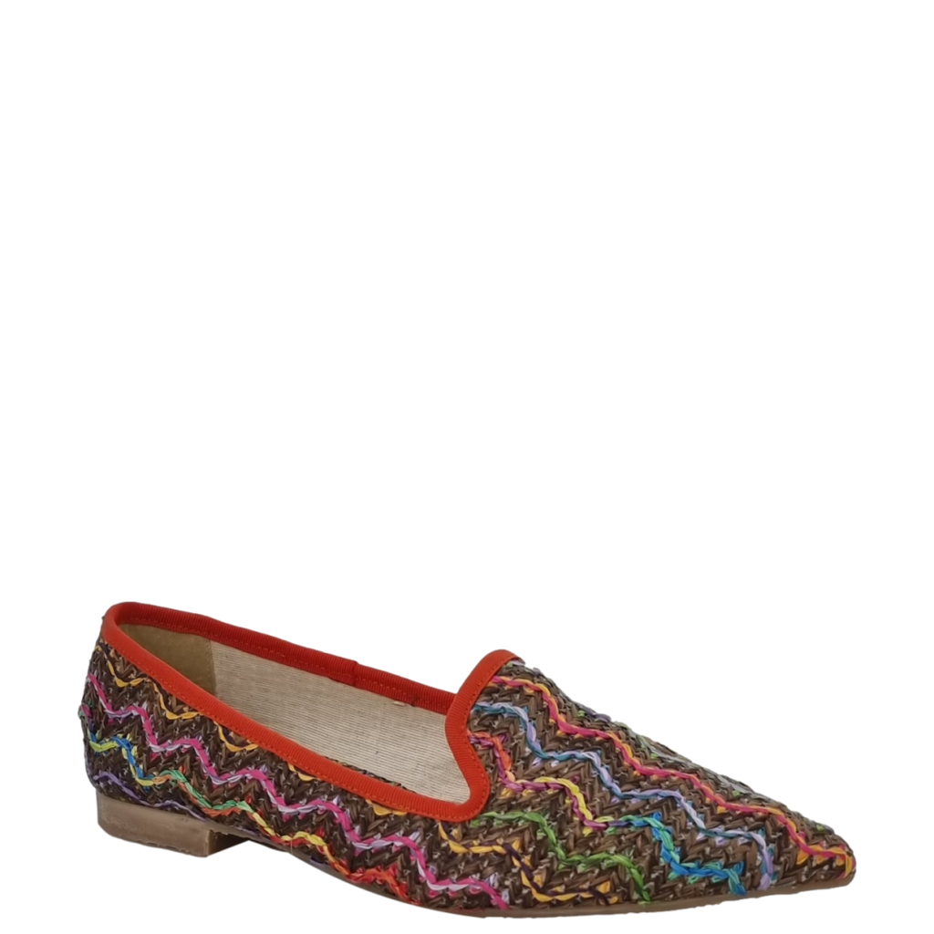 Ballerine a punta in tessuto multicolor caraibi marrone