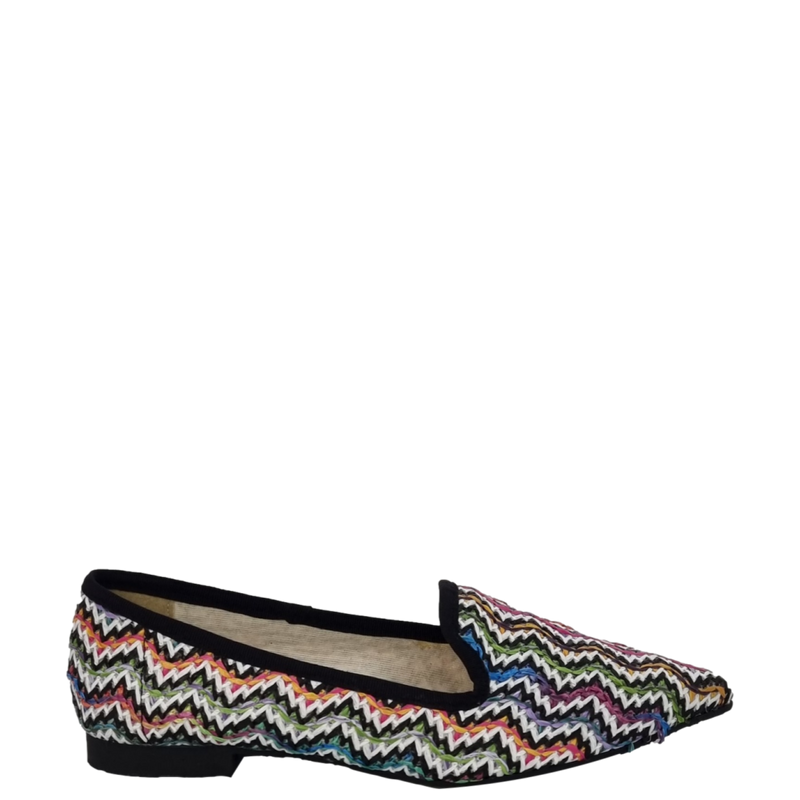 Ballerine a punta in tessuto multicolor caraibi nero