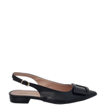 Ballerine chanel a punta in pelle nero con accessorio in tinta