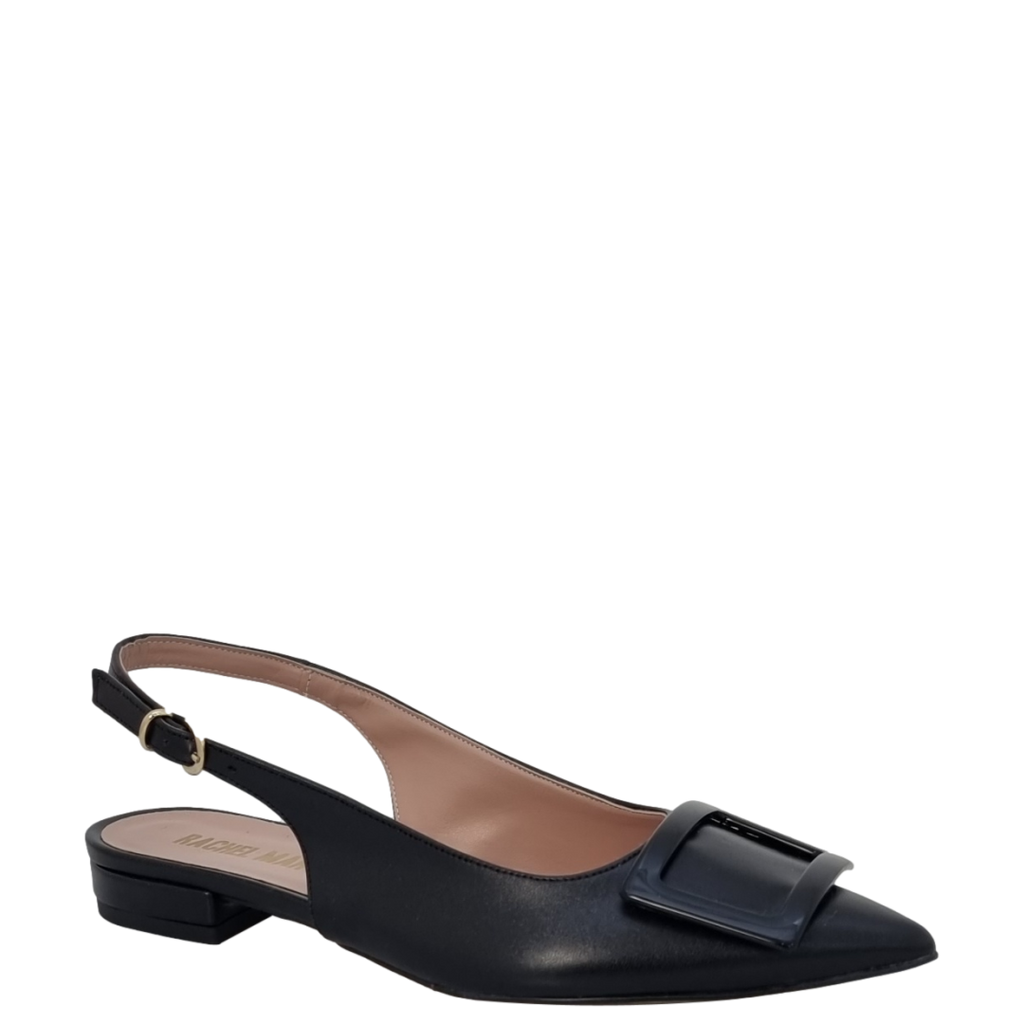 Ballerine chanel a punta in pelle nero con accessorio in tinta