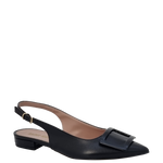 Ballerine chanel a punta in pelle nero con accessorio in tinta