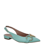 Ballerine chanel a punta in pelle verde acqua con accessorio oro in tinta