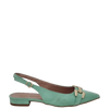 Ballerine chanel a punta in camoscio verde menta con accessorio oro
