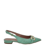 Ballerine chanel a punta in camoscio verde menta con accessorio oro
