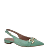 Ballerine chanel a punta in camoscio verde menta con accessorio oro