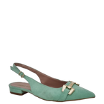 Ballerine chanel a punta in camoscio verde menta con accessorio oro