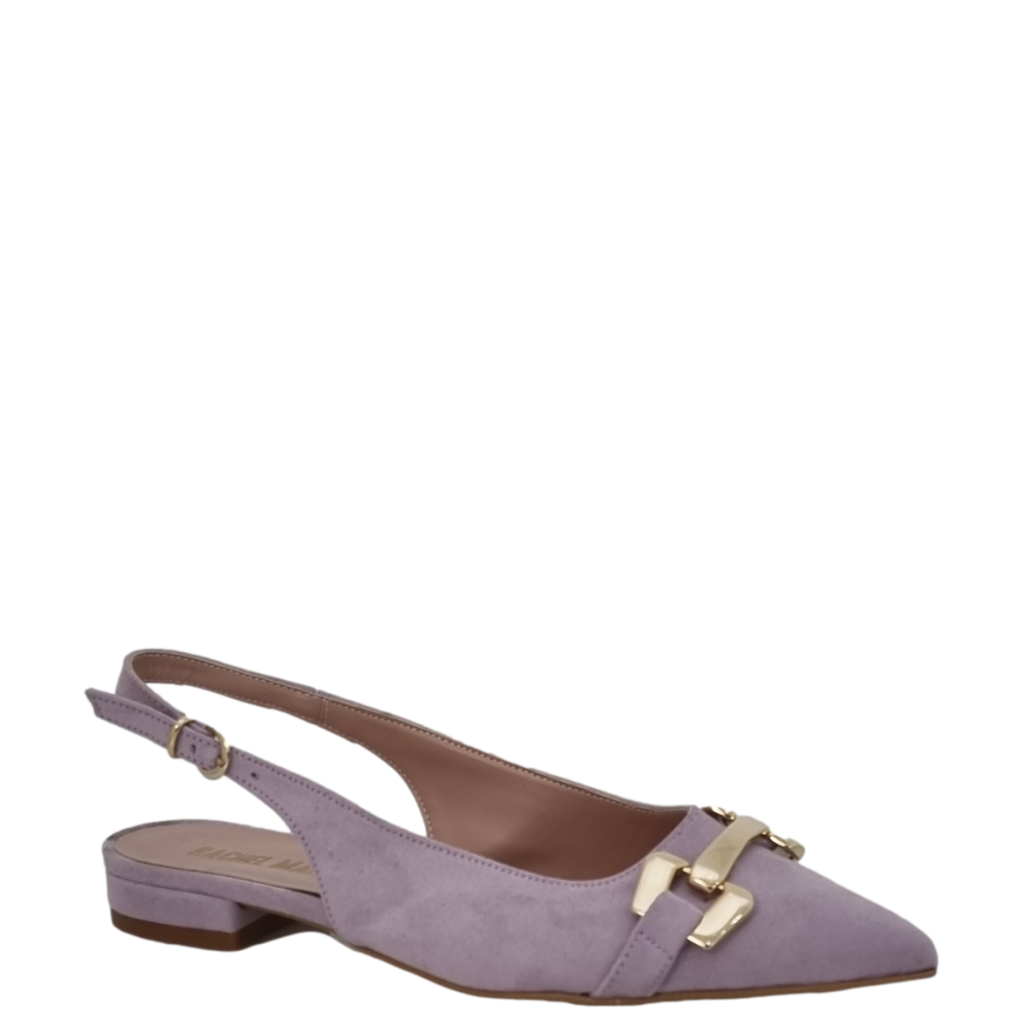 Ballerine chanel a punta in camoscio glicine con accessorio oro