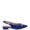 Ballerine chanel a punta in camoscio bluette con accessorio oro