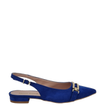 Ballerine chanel a punta in camoscio bluette con accessorio oro
