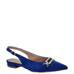 Ballerine chanel a punta in camoscio bluette con accessorio oro