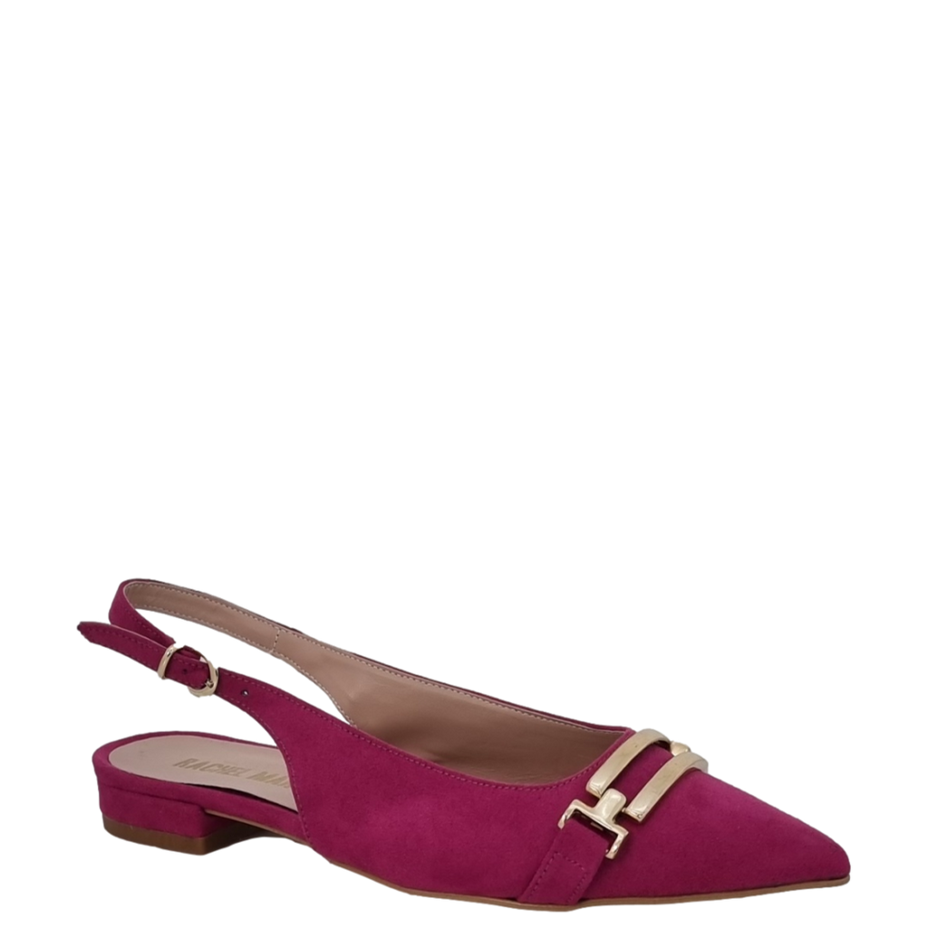 Ballerine chanel a punta in camoscio fuxia con accessorio oro