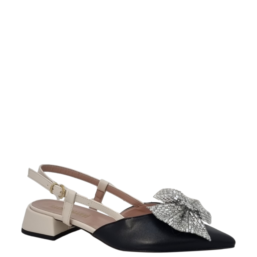 Ballerine chanel a punta bicolore con accessorio fiocco