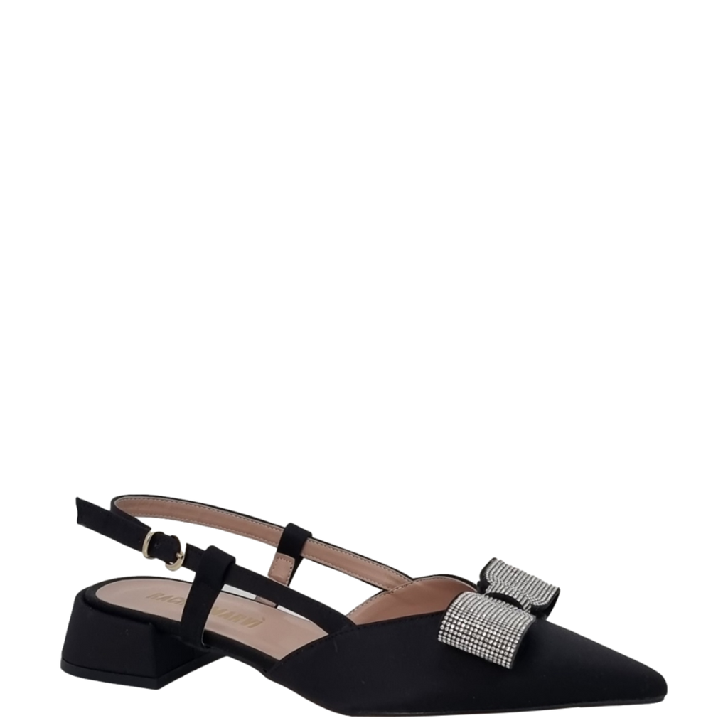 Ballerine chanel a punta in raso nero con fiocco