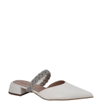 Ballerine scalzate a punta in pelle bianco con treccia strass