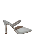 Décolleté scalzato in laminato argento e tubolare strass