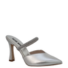 Décolleté scalzato in laminato argento e tubolare strass