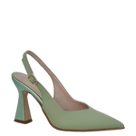 Décolleté chanel pelle verde scollo a V con tacco a clessidra