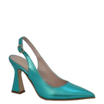 Décolleté chanel laminato tiffany con tacco a clessidra