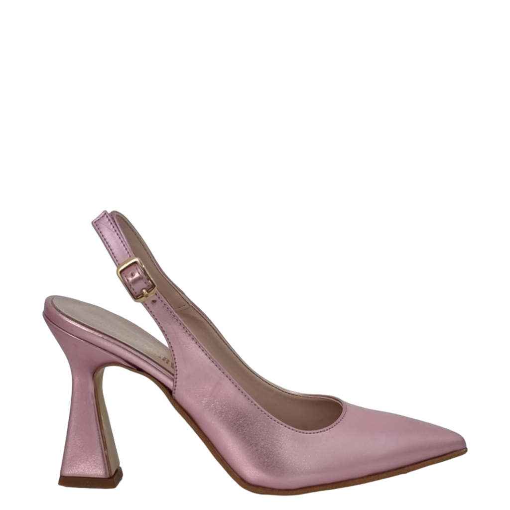 Décolleté chanel laminato rosa con tacco a clessidra