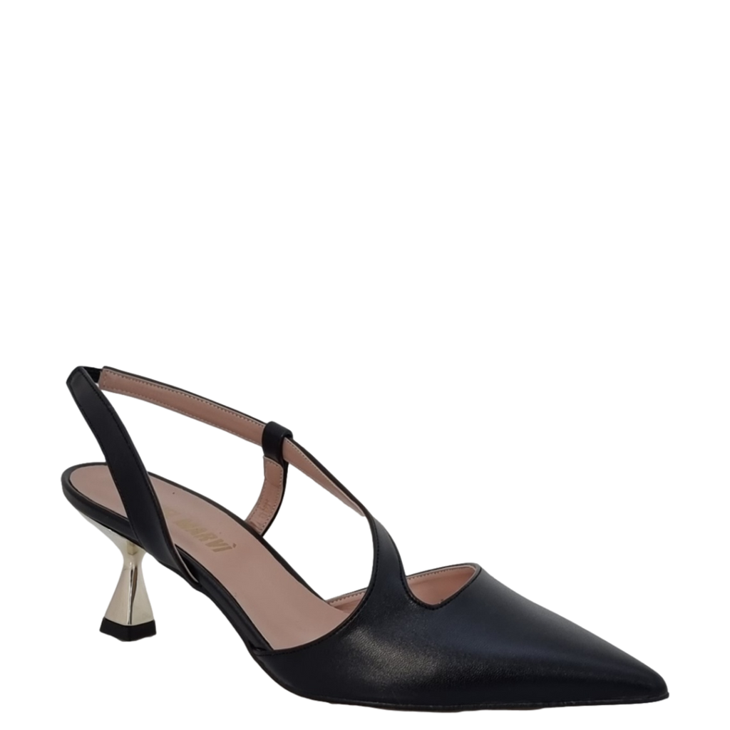 Décolleté chanel pelle nero con tacco basso oro