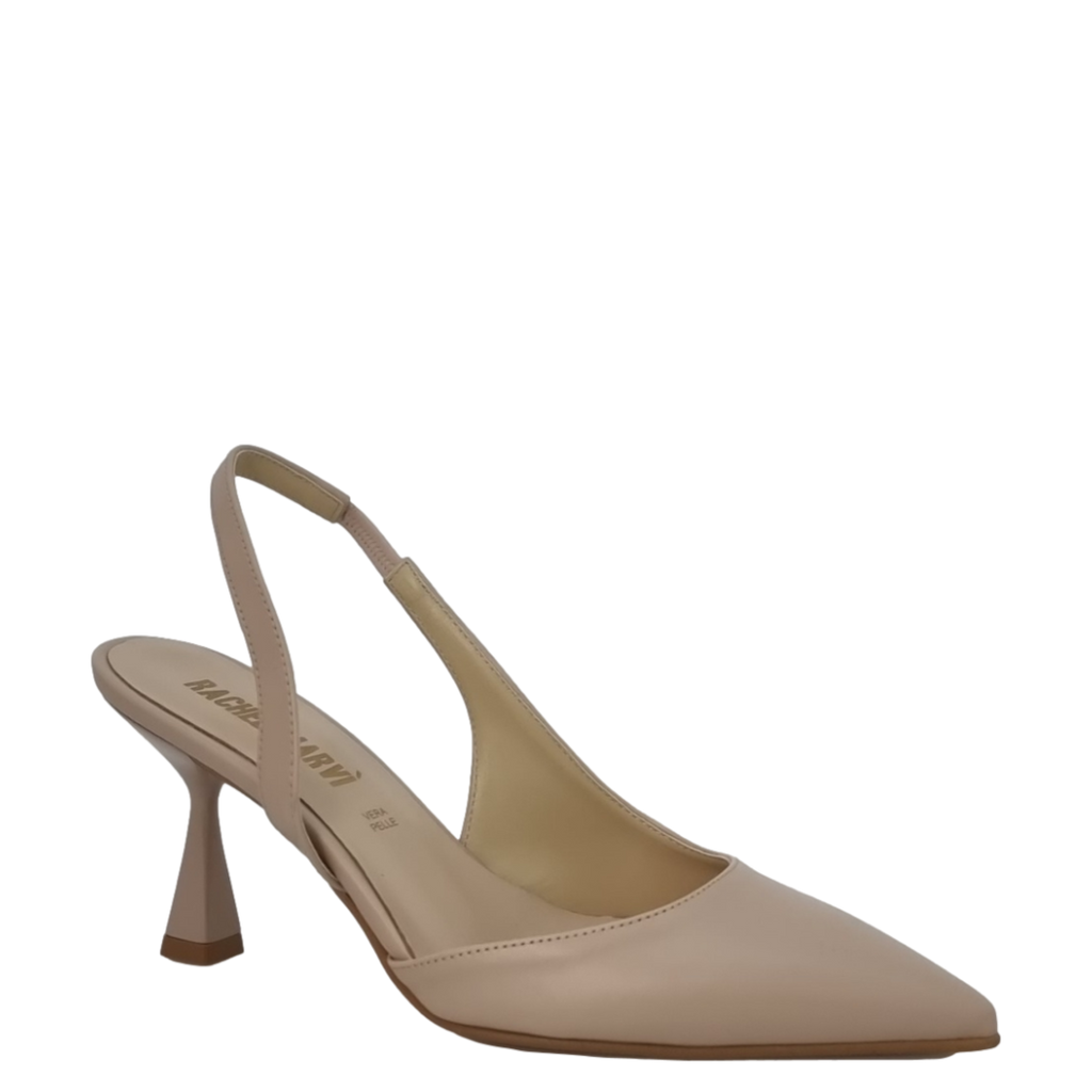 Décolleté chanel con elastico in pelle nude tacco laccato