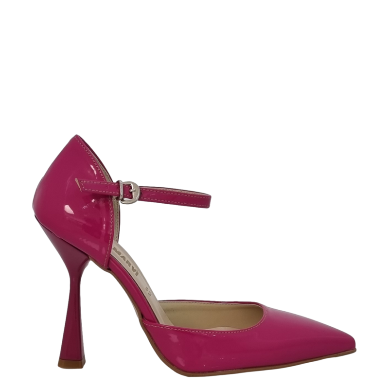 Décolleté punta e tallone in vernice fuxia e tacco laccato