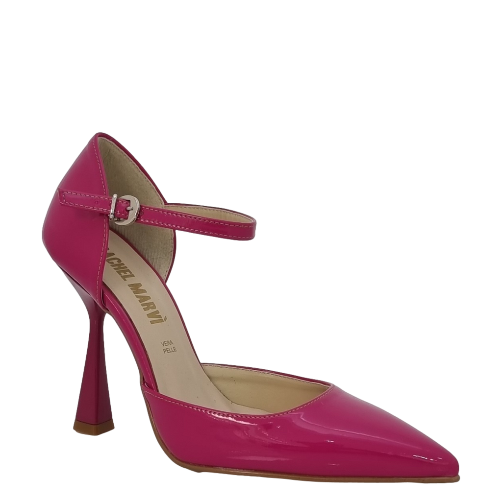 Décolleté punta e tallone in vernice fuxia e tacco laccato