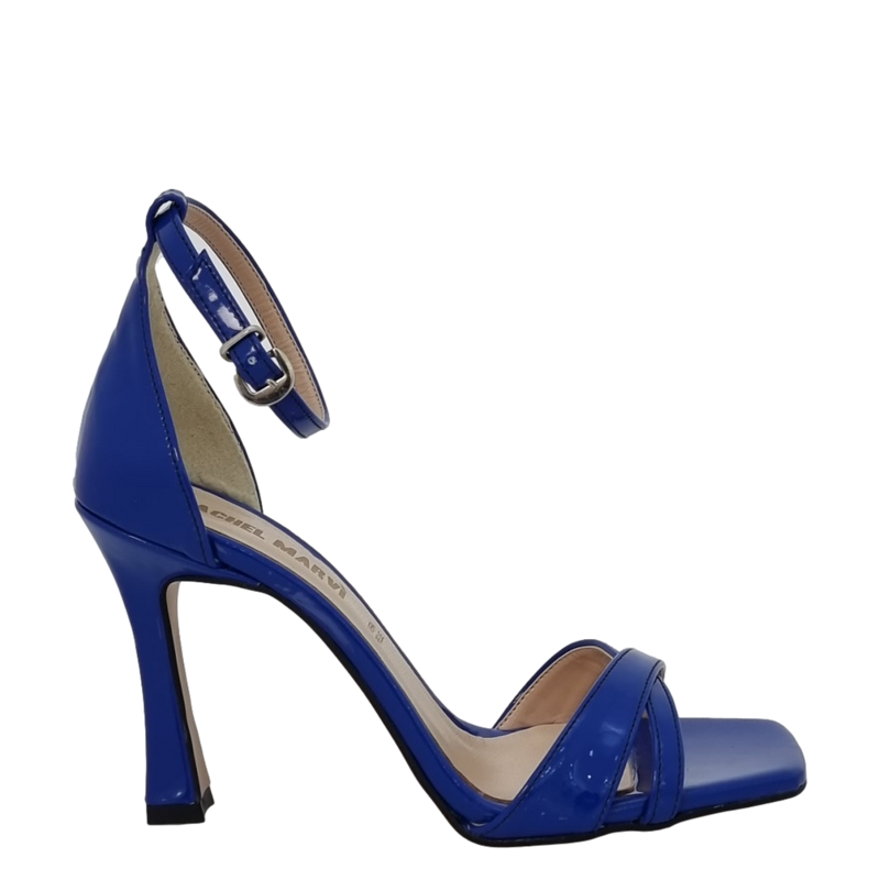 Sandalo punta quadrata in vernice blu