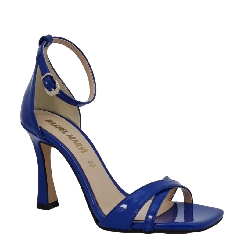 Sandalo punta quadrata in vernice blu